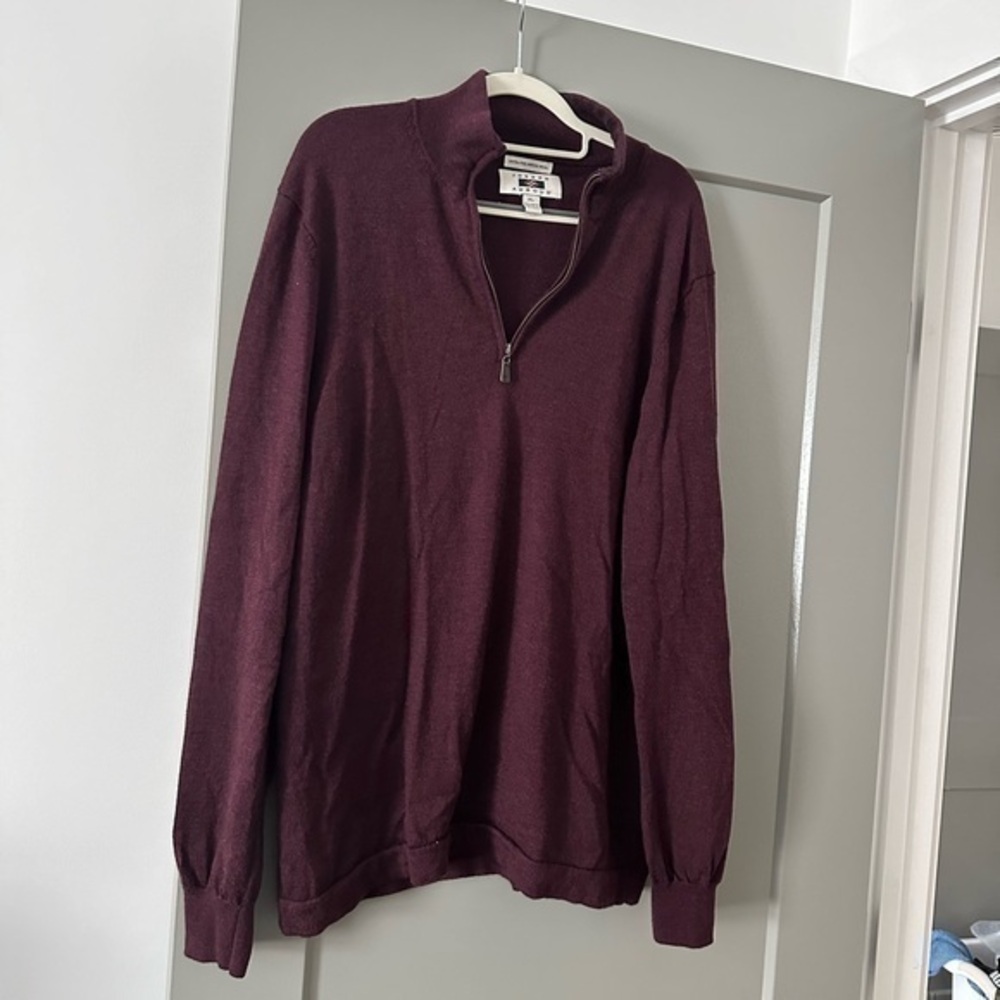 Joseph Abbound 100%Extra Fine Merino Wool Quarter Zip Sweater Men XL Burgundy